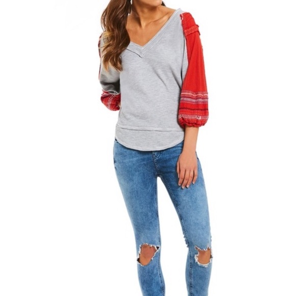 Free People Tops - Free People Embroidered Bubble Sleeve Top bohemian